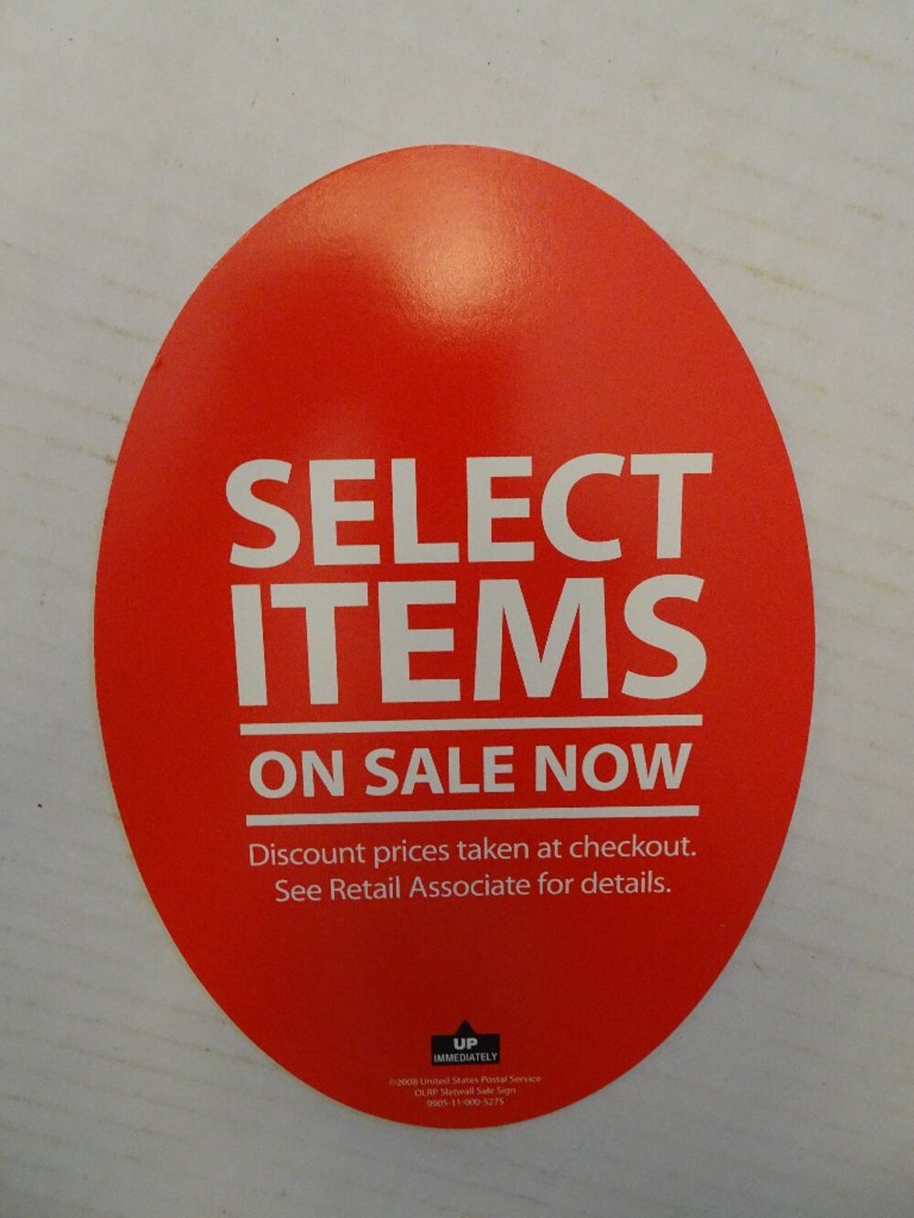 USPS - Select Items On Sale Now -Oval Cardboard Sign - New